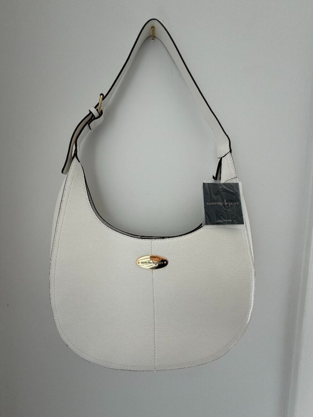 NWT Nanette Lepore White Pebbled Vegan Leather Half Moon Bag